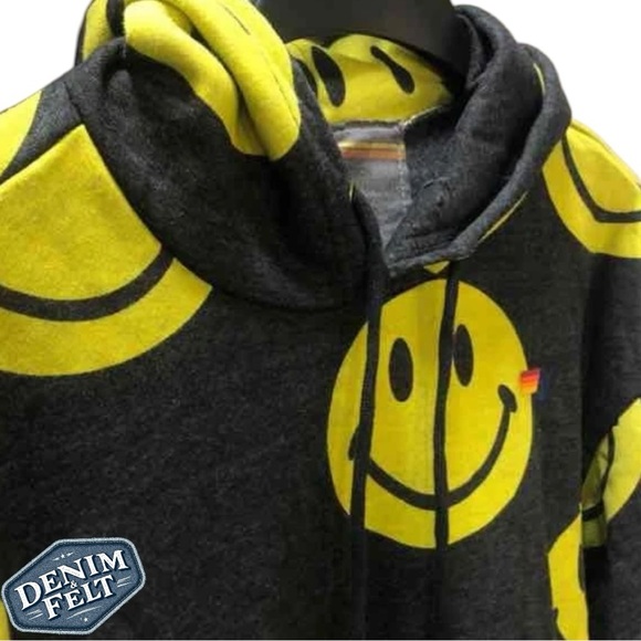 Aviator Nation Unisex Black/Yellow Smiley Repeat Relaxed Pullover Hoodie | EUC😀 - Picture 10 of 16